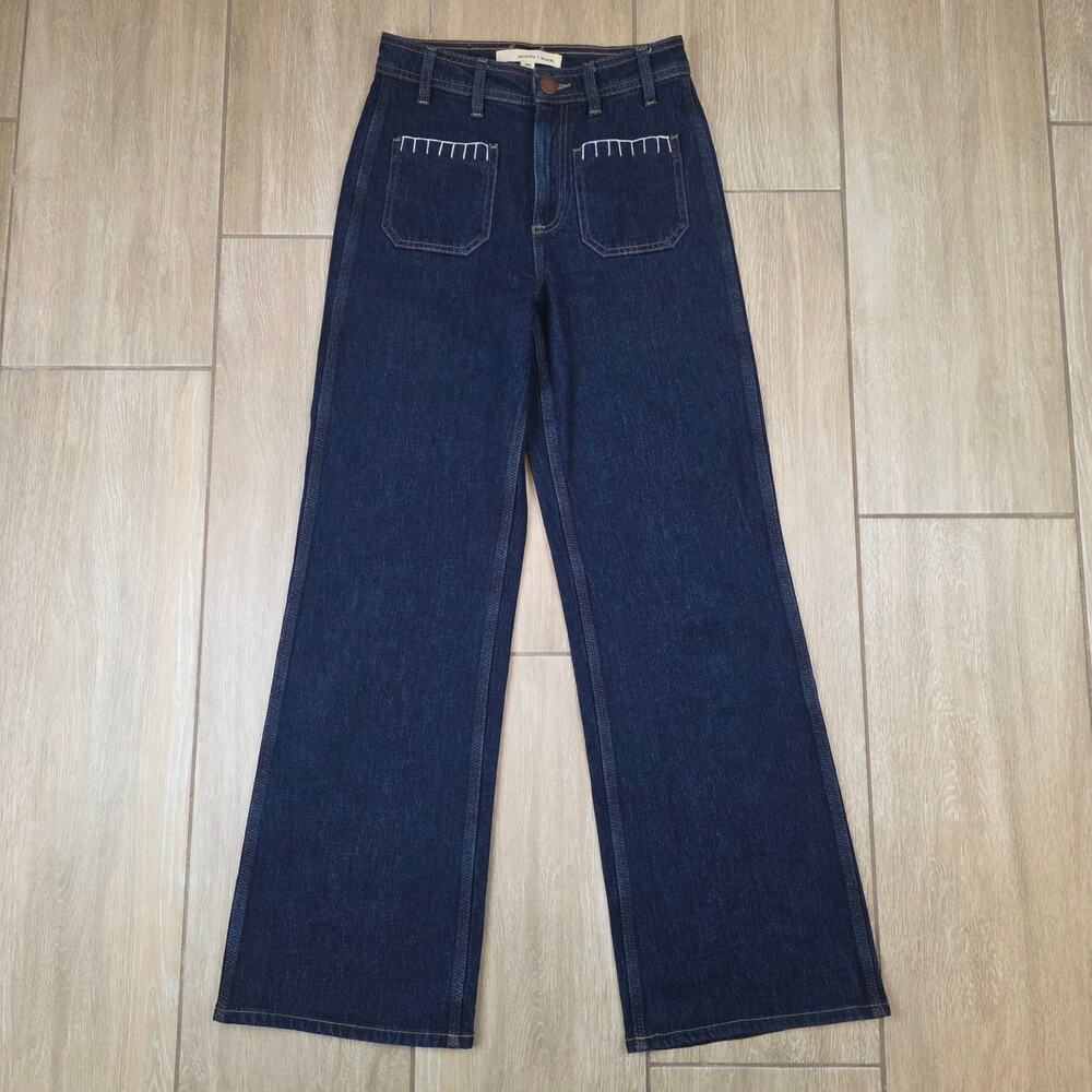 Seventy + Mochi Mabel Jeans Womens 25 Dark Wash High Rise Wide Leg Patch Pocket
